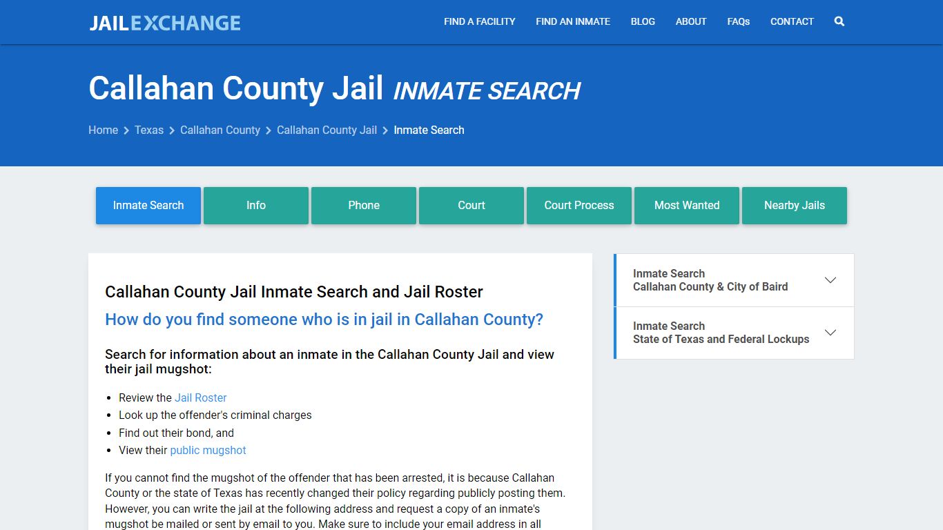 Inmate Search: Roster & Mugshots - Callahan County Jail, TX