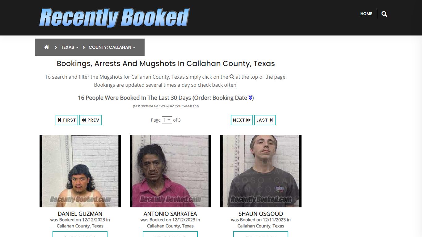 Recent bookings, Arrests, Mugshots in Callahan County, Texas